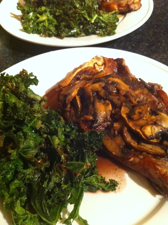 Seared Steak w/ Red Wine Mushrooms & Roasted Kale - A Perfect Friday Night Dinner: A Broad Cooking